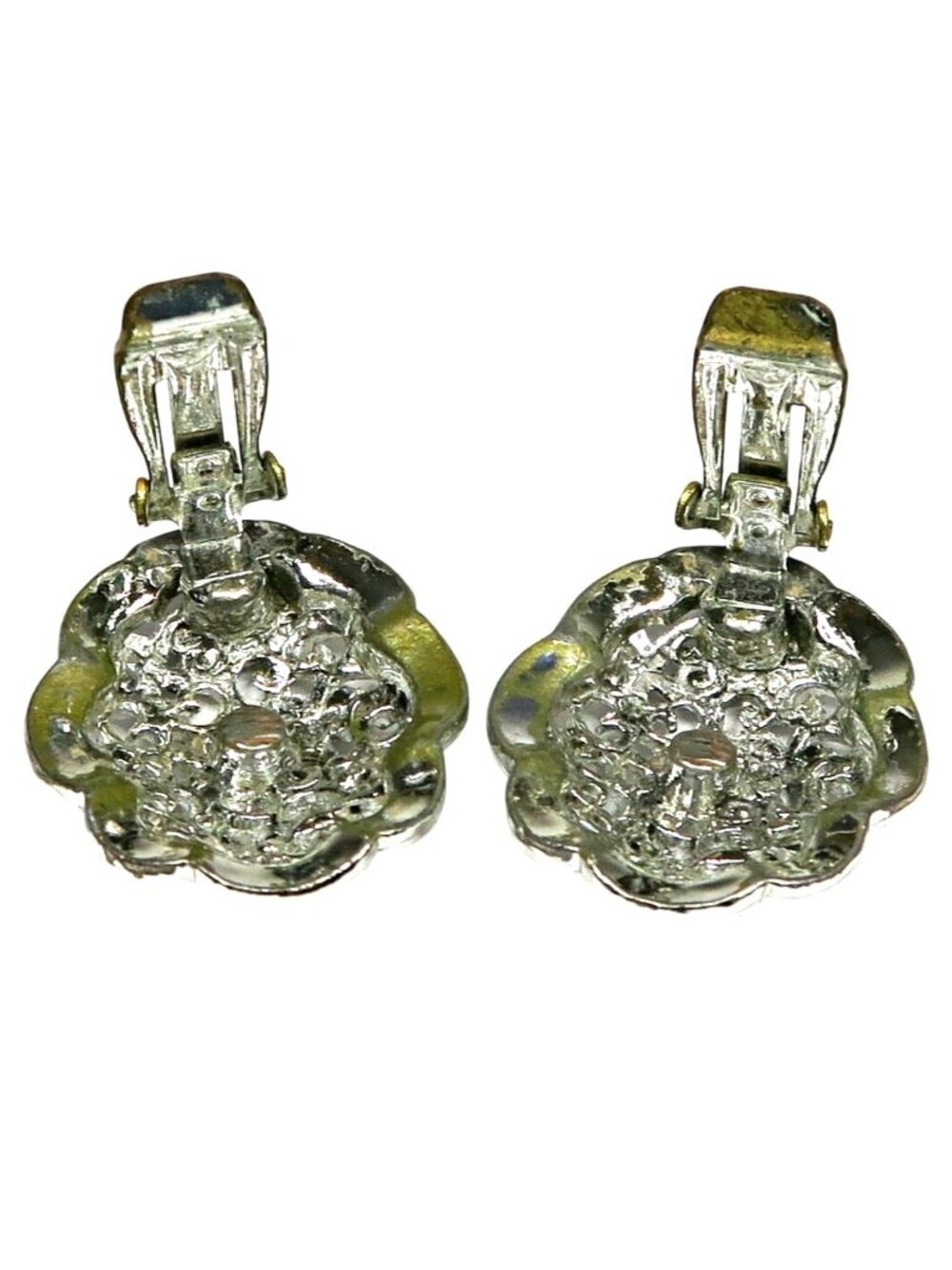 Filigree Silver-Tone Clip-On Earrings Vintage Mid-Century Statement Jewelry - Picture 5 of 5